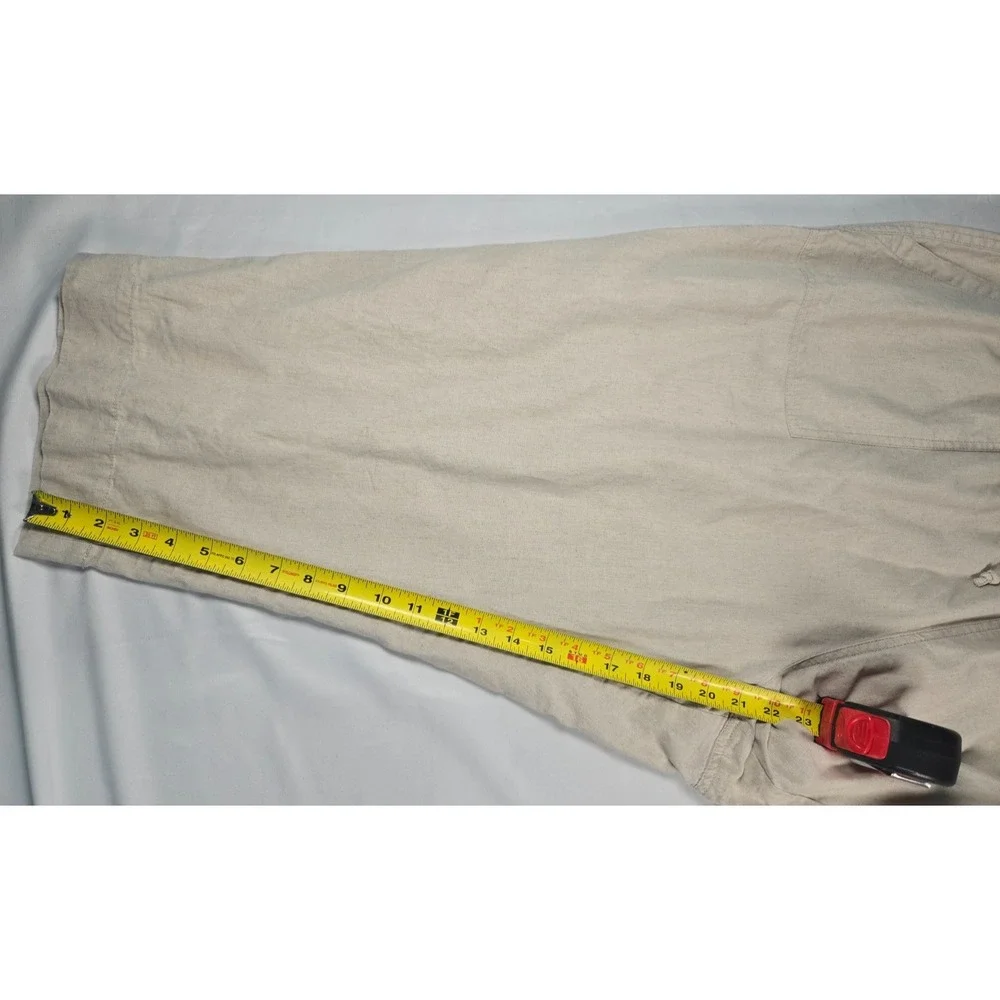 Catherines Womens 3X 26/28W Linen Blend Crop Pants Beige Pull On‎ Elastic Waist